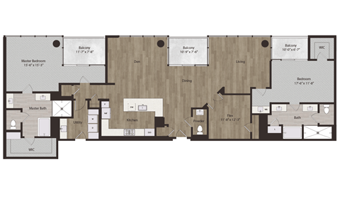 Floor plan for 2 beds, 2.5 baths, 2512 sqft